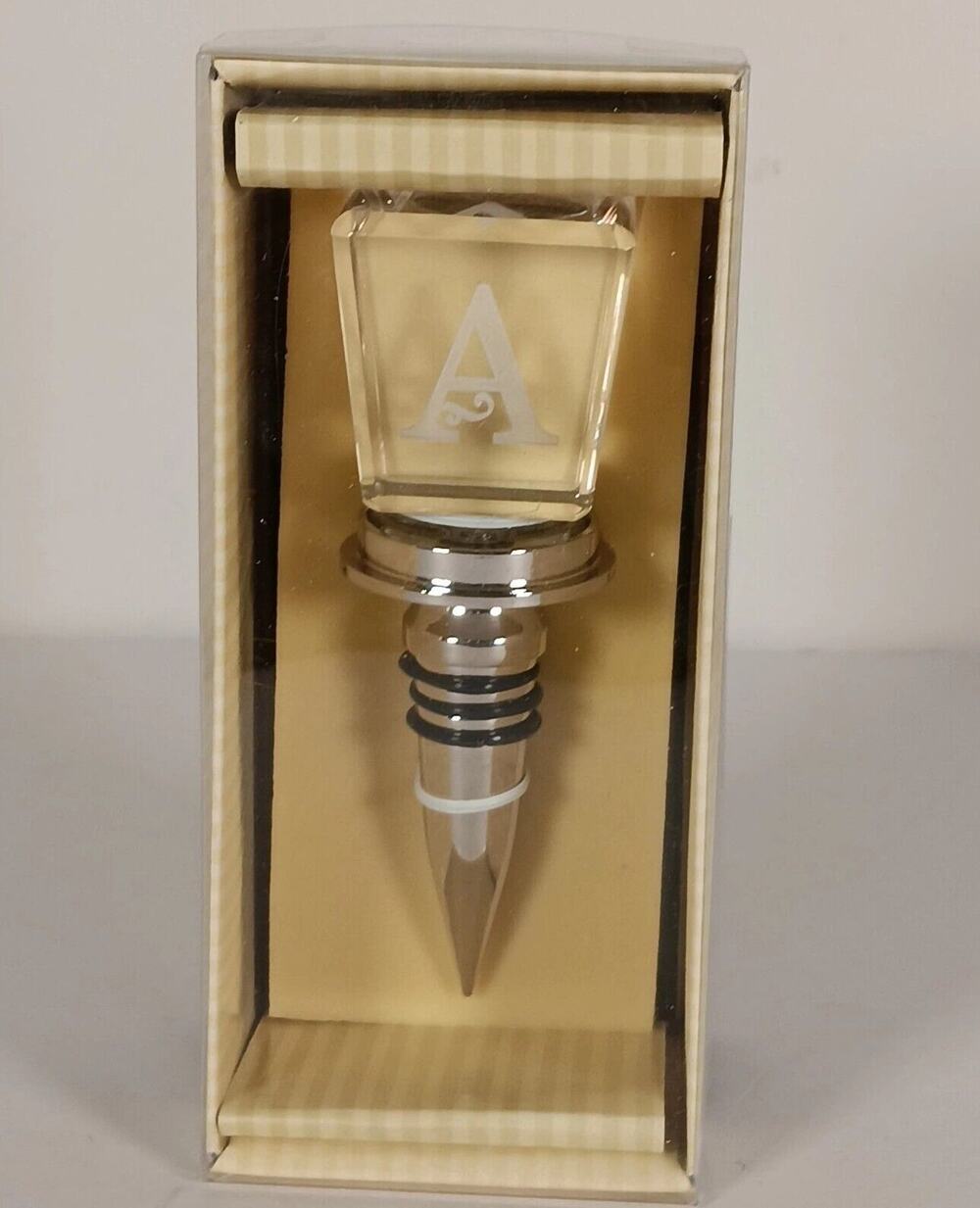Initial Monogram Bottle Stopper Letter A Crystal Etch Wine Barware